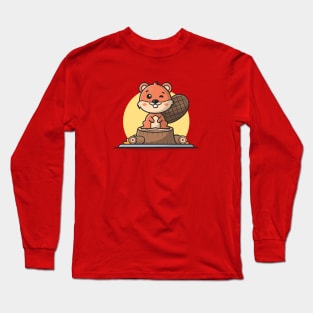 Cute Beaver Sitting Cartoon Vector Icon Illustration Long Sleeve T-Shirt